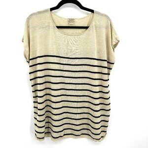 NEW SCOTLAND Cream Black Striped 100% Linen Boxy Lightweight Shirt Size Medium